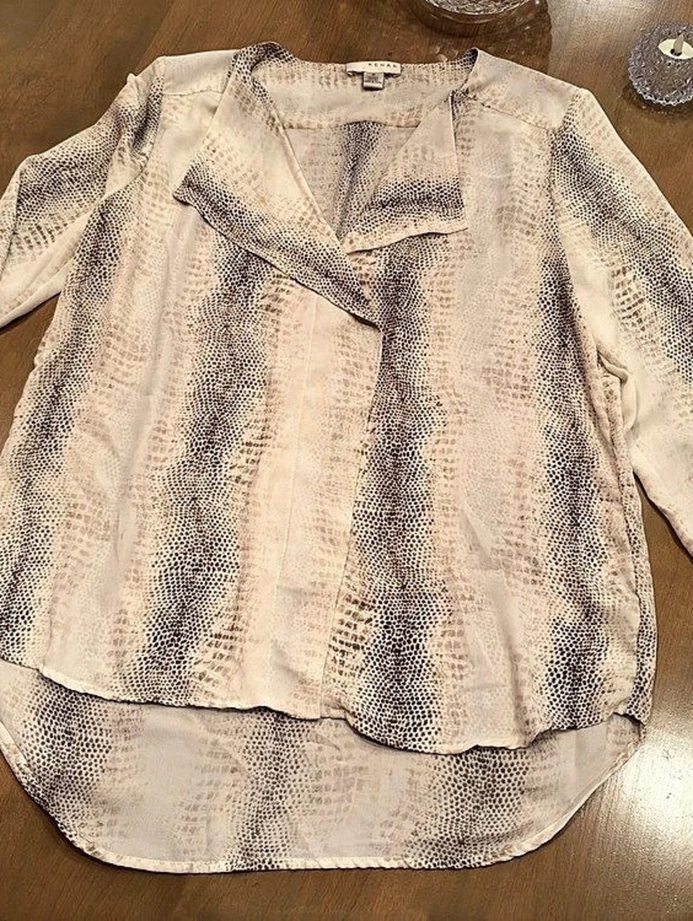 KENAR Animal Print Blouse in Cream & Brown Size Medium